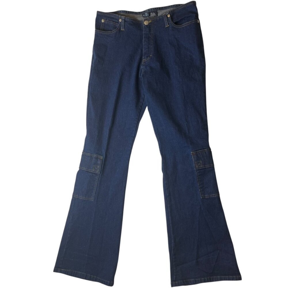The Blues Women’s 12 Vtg Y2K Dark Wash Flare‎ Cargo Jeans Denim Pocket Casual
